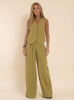 FJØRNA tailored linen-texture vest and wide-leg trouser co-ord set, featuring a stylish, coordinated 2-piece outfit in natural linen fabric.