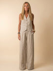FJØRNA tailored linen-texture vest and wide-leg trouser co-ord set, showcasing the stylish matching 2-piece ensemble.