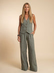 FJØRNA tailored linen-texture vest and wide-leg trouser co-ord set, featuring a sophisticated 2-piece linen outfit.