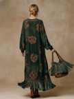 Green Faux Suede Tassel Maxi Dress For Women