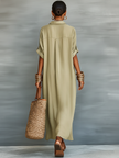 FJØRNA women's linen maxi dress with flowing fabric and sleeveless design, perfect for warm weather and casual occasions.