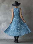 Navy Blue Chiffon Floral Maxi Dress For Women