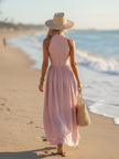 FJØRNA women's bohemian West Resort sleeveless cotton maxi dress with flowing silhouette and intricate pattern.