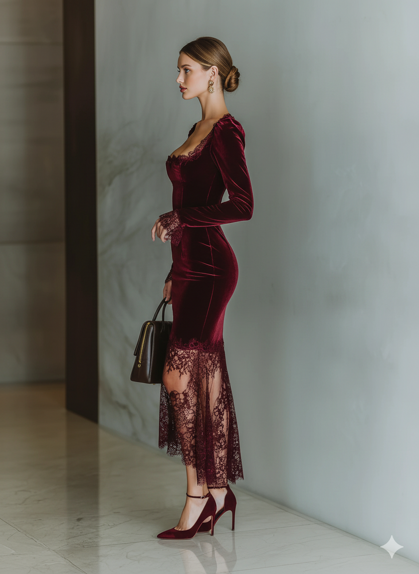 Burgundy Velvet Maxi Dress | Evening Dress