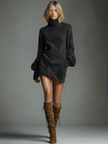 Suede Turtleneck Mini Dress Womens For Women
