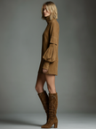 Suede Turtleneck Mini Dress Womens For Women