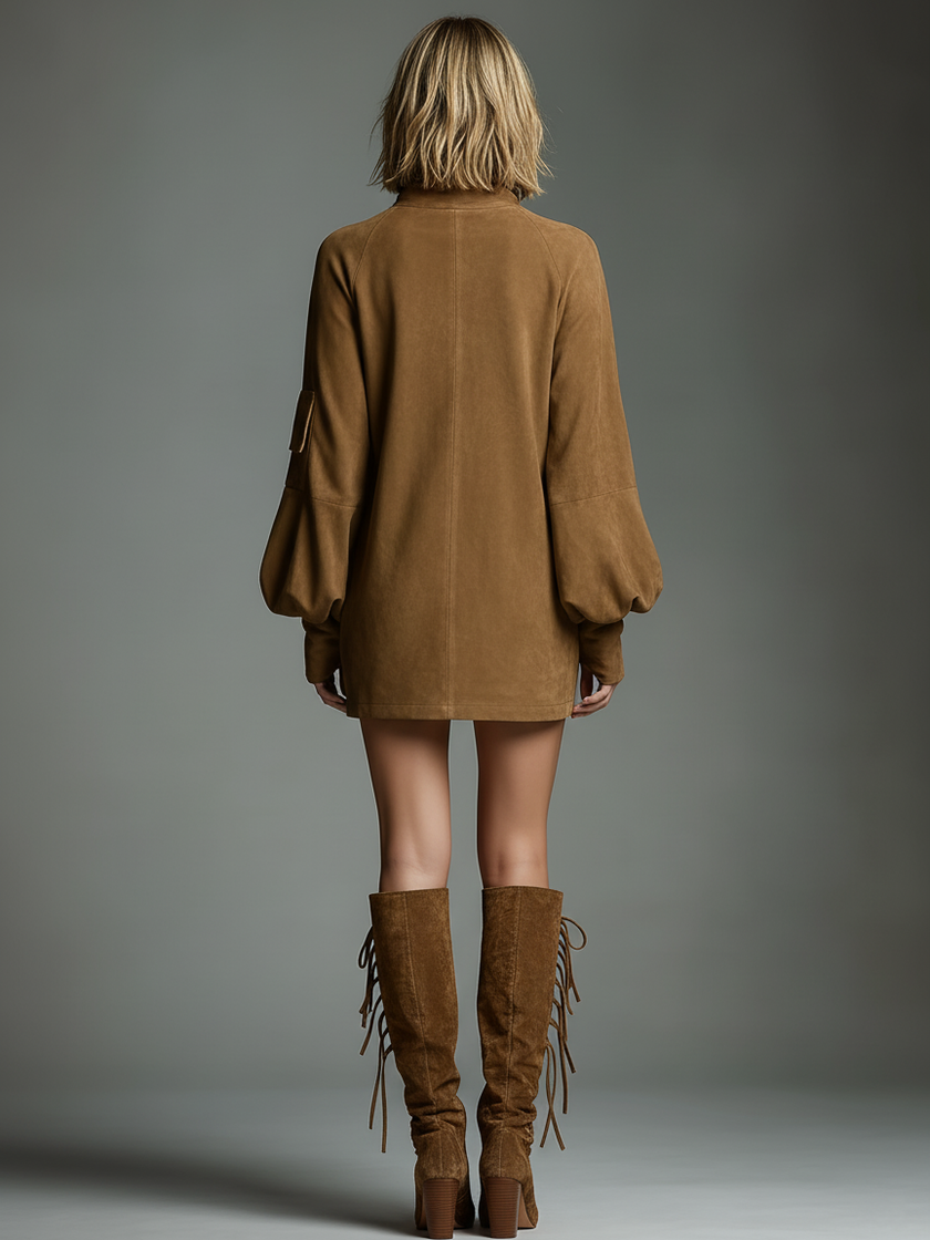 Suede Turtleneck Mini Dress Womens For Women
