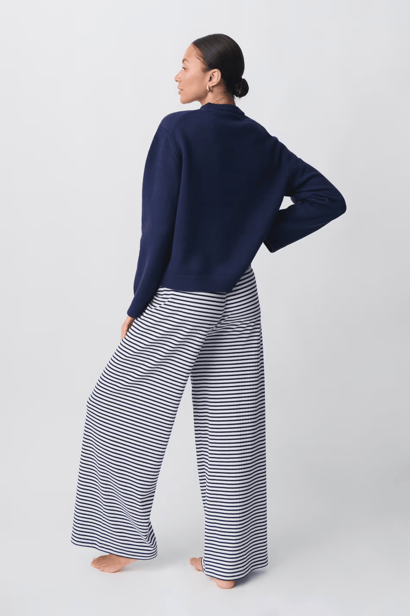 Women's Pants with Drawstring and Striped Print
