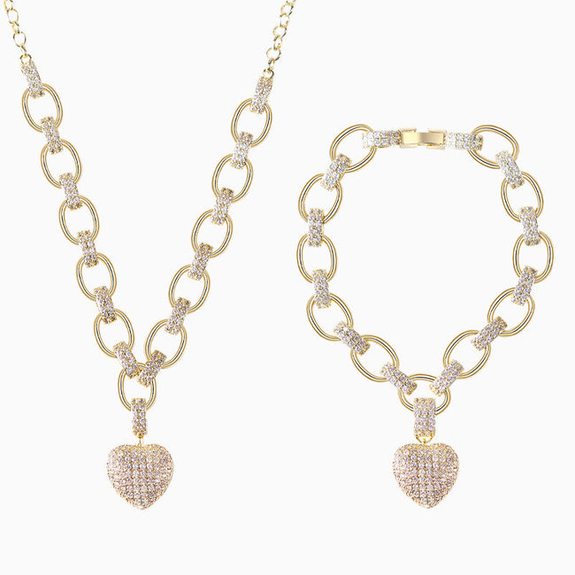 Chloe | Glam Heart Necklace & Bracelet Set in Gold or Silver