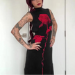 Black Goth Rose women's maxi dress by FJØRNA, featuring floral details and flowing fabric, perfect for summer and special occasions.
