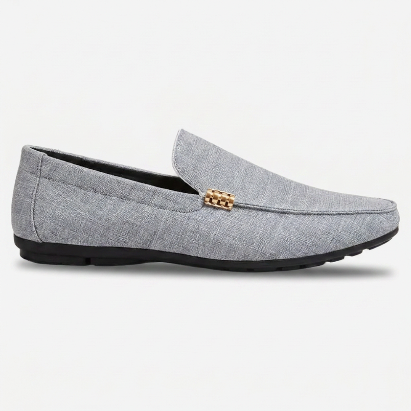 Gray men's canvas slip-on loafers by FJØRNA, casual men's loafers with comfortable slip-on style and versatile design.