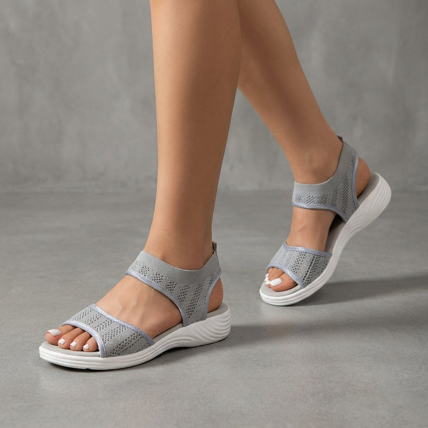 Gray FJØRNA women's orthopedic sandals with adjustable linen straps and supportive design for comfortable walking.