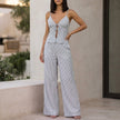 Gray FJØRNA two-piece women's co-ord set with striped bodycon design, featuring a fitted top and matching high-waisted skirt.