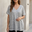 Gray FJØRNA women's sequined V-neck top with draped short sleeves, perfect for evening or special occasions.