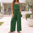 Green linen blend cropped top and wide-leg pant set by FJØRNA, casual 2-piece outfit with relaxed fit and stylish design.