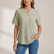 FJØRNA women's summer blouse with green and white stripes, short sleeve top perfect for warm weather.