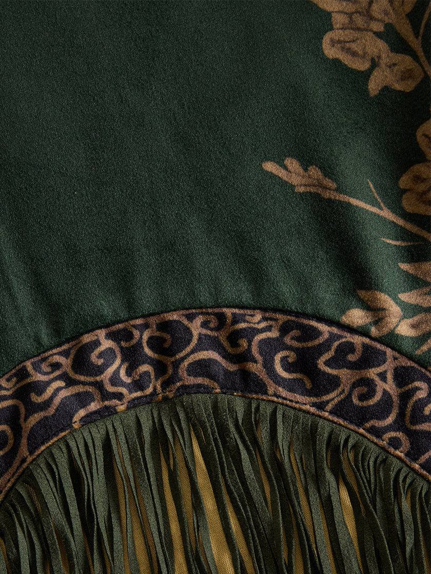 Green Faux Suede Tassel Maxi Dress For Women