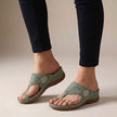 Green FJØRNA orthopedic floral embroidered wedge sandals for women with decorative embroidery and comfortable wedge heel.