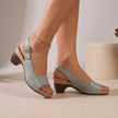 Grey FJØRNA women's orthopedic heeled sandals with wedge heel, adjustable straps, and arch support for summer wear.