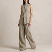 FJØRNA sleeveless high-neck two-piece set with flowing wide-leg trousers in grey, stylish and elegant casual outfit.