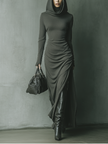 Grey Knit Hooded Maxi Dress For Women