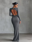Grey Knit Ruched Maxi Dress | Evening Dress