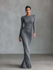 Grey Knit Ruched Maxi Dress | Evening Dress