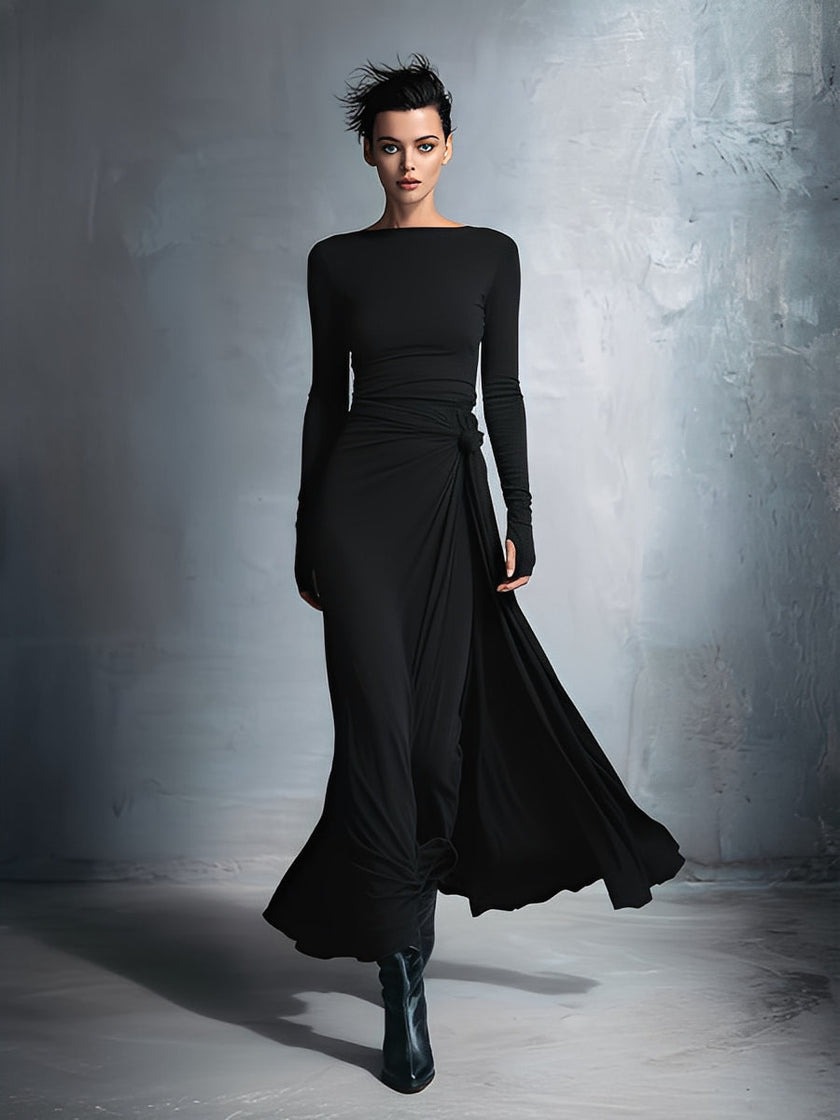 Grey Knit Wrap Maxi Dress For Women
