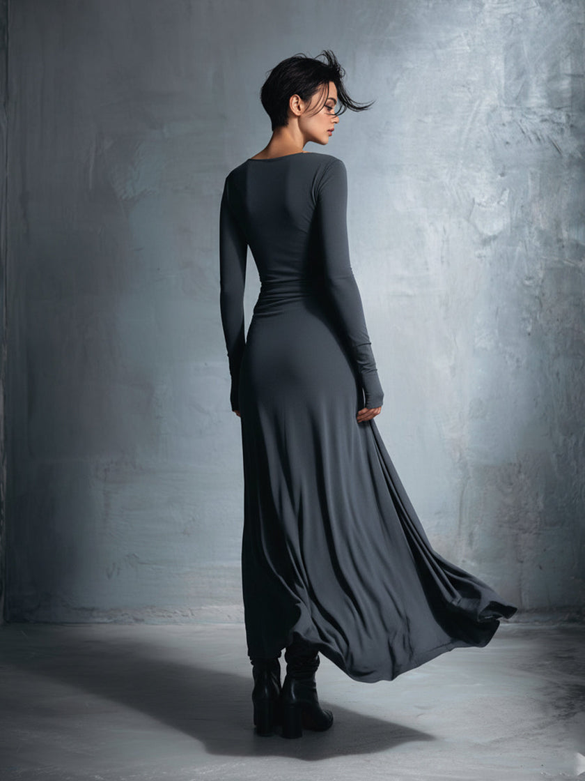 Grey Knit Wrap Maxi Dress For Women