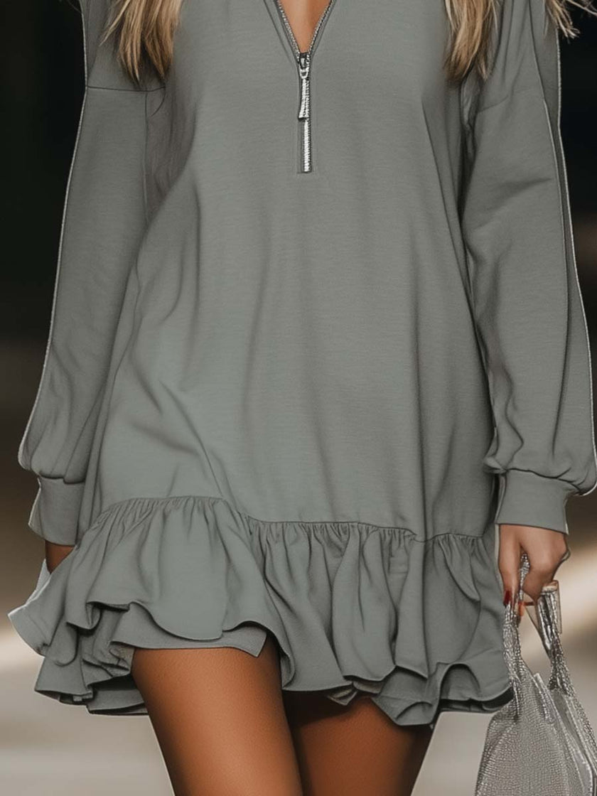 Grey V-Neck Mini Dress | Casual Dress