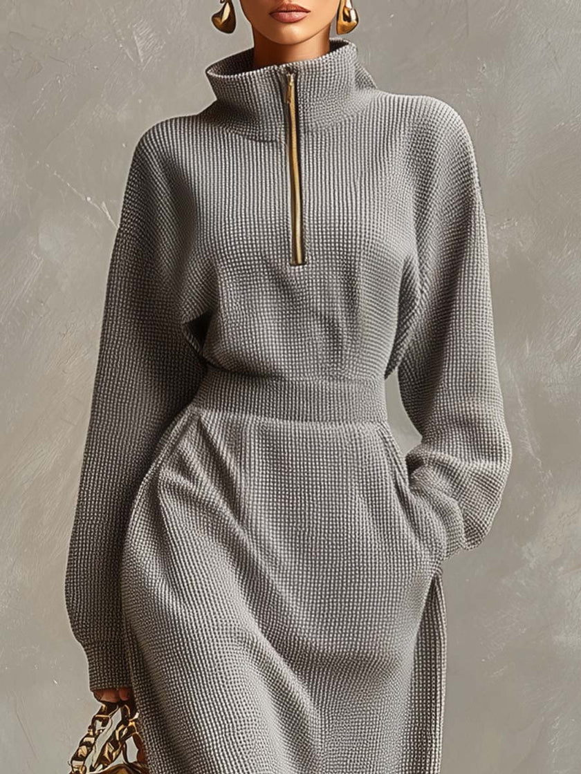 Grey Waffle Long Sleeve Maxi Dress | Casual Dress