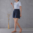 FJØRNA women's linen blend high waist elastic shorts, lightweight and comfortable pants for warm weather.