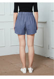 FJØRNA women's linen blend high waist elastic shorts, casual pants with a relaxed fit and comfortable waistband.