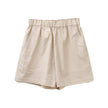Women’s linen blend high-waist elastic shorts by FJØRNA, featuring a relaxed fit and stylish design, shown on a model.