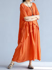 Gray linen cotton maxi dress by FJØRNA featuring a casual wedding dress style, with flowing fabric and a relaxed fit.