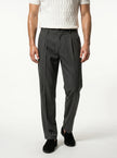 FJØRNA men's straight fit tailored trousers, classic and versatile, shown in a close-up focusing on the fabric and fit.