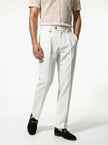 Men's straight fit tailored trousers by FJØRNA, featuring a classic design and neutral color, ideal for everyday wear.