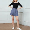 FJØRNA women's high waist linen blend shorts with elastic waistband, lightweight and stylish for casual summer wear.