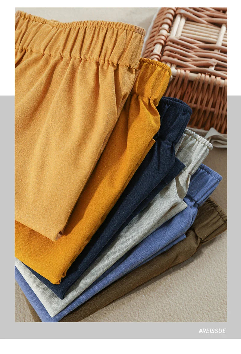 FJØRNA linen blend high-waist women's shorts with elastic waistband, casual pants for comfortable summer wear