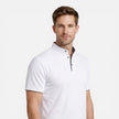Men's soft cotton slim fit Henley shirt from FJØRNA featuring short sleeves and casual style, shown in a natural fit.