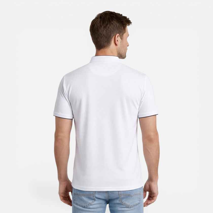 Men's FJØRNA short sleeve Henley shirt in soft cotton with slim fit, casual style, featuring a classic collar and button placket.