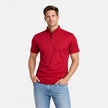 Men's FJØRNA short sleeve Henley shirt in soft cotton with slim fit, casual style, shown in a natural fabric close-up.