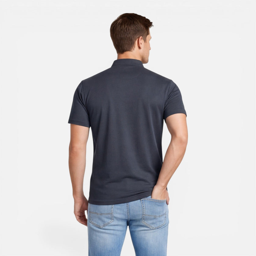 Men's slim fit short sleeve Henley shirt by FJØRNA, soft cotton casual shirt with three-button placket and ribbed collar.