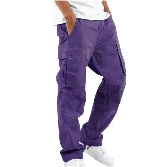 Men's FJØRNA cotton cargo pants with side pockets, casual fit, and durable fabric, suitable for everyday wear.