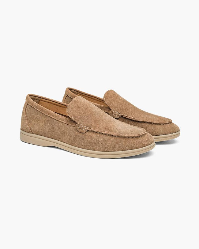 Men's FJØRNA suede loafers with fur lining, classic slip-on design, premium men's slippers made for comfort and style.