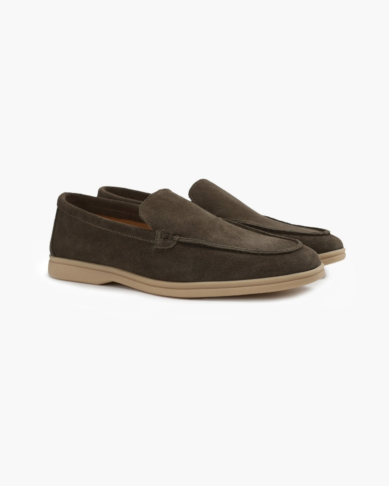 Men's classic suede loafers by FJØRNA, premium men's slippers with fur lining and moccasin-style design.