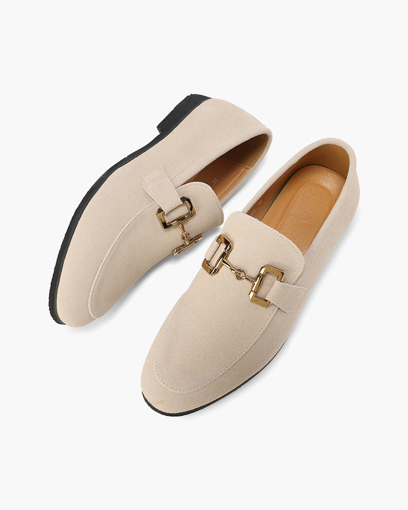 Men's FJØRNA comfort suede moccasins, stylish and elegant men's shoes made from soft calf leather, shown in a close-up view.