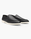 Men's elegant suede moccasin slippers by FJØRNA, featuring a sleek design and soft leather construction.