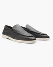 Men's elegant suede moccasins slippers by FJØRNA, showcasing refined design and soft leather material.