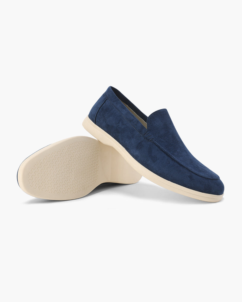 FJØRNA men's suede moccasins with supportive insole, elegant design, featuring soft suede material and comfortable interior.